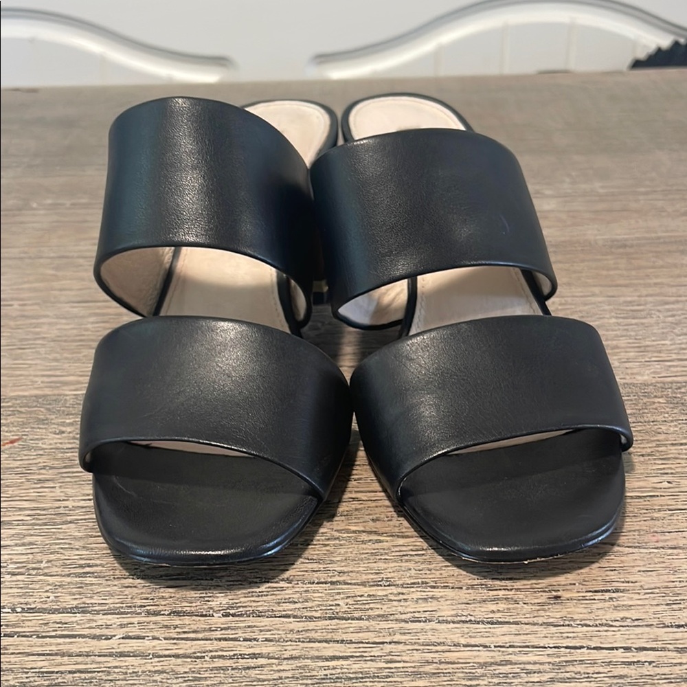 Louise et Cie Black Leather Block Heel Slide Sandals // Sz 8.5 - Picture 7 of 7